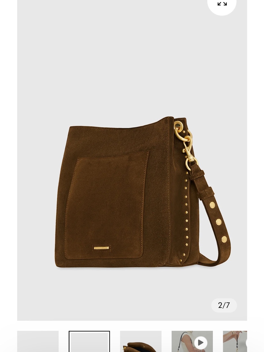 Rebecca Minkoff Brown Suede Drawstring Shoulder Bag with Gold Hardware - Picture 2 of 6